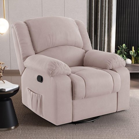Poltrona do Papai Reclinável Sala de Cinema Madrid Glider Manual Giratória Veludo Rosê G23