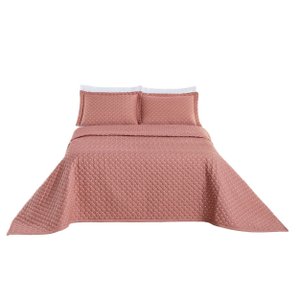 Kit Cobre Leito Colcha Bordada Queen 3 peças Micropercal 200 Fios Ravena:Rosê