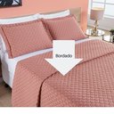 Ver imagem 2 de Kit Cobre Leito Colcha Bordada Queen 3 peças Micropercal 200 Fios Ravena:Rosê