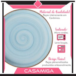 Conjunto Pratos Fundo Sobremesa Cerâmica Caoba Azul 8 Peças - 2