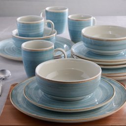 Conjunto Pratos Fundo Sobremesa Cerâmica Caoba Azul 8 Peças - 4