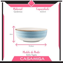 Conjunto Pratos Fundo Sobremesa Cerâmica Caoba Azul 8 Peças - 6