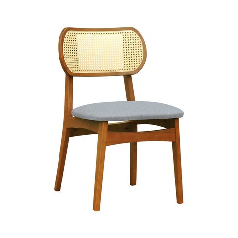 Cadeira Organik Encosto Anatômico com Telinha Rattan Natural - Amêndoa - Linho Cinza Mescla Imperme.