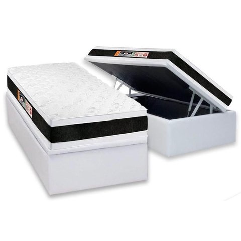 Cama Box Baú Solteiro: Colchão Black e White Air Double Face + Base Crc Courano White(88x188)