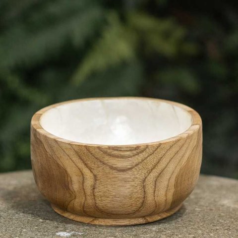 Bowl Artesanal de Madeira Teca e Madrepérola Importado Bali