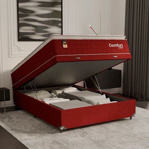 Cama Box Baú Viúva + Colchão Comfort Class Pillow Top Vinho/suede Vinho