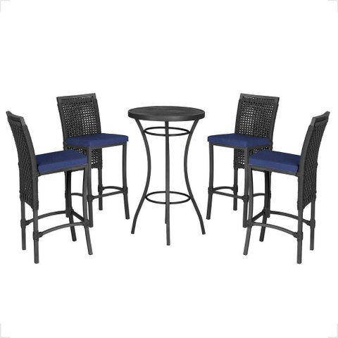 Mesa Bistro e 4 Banquetas Roma Preta Corda Náutica 10 Trama Original