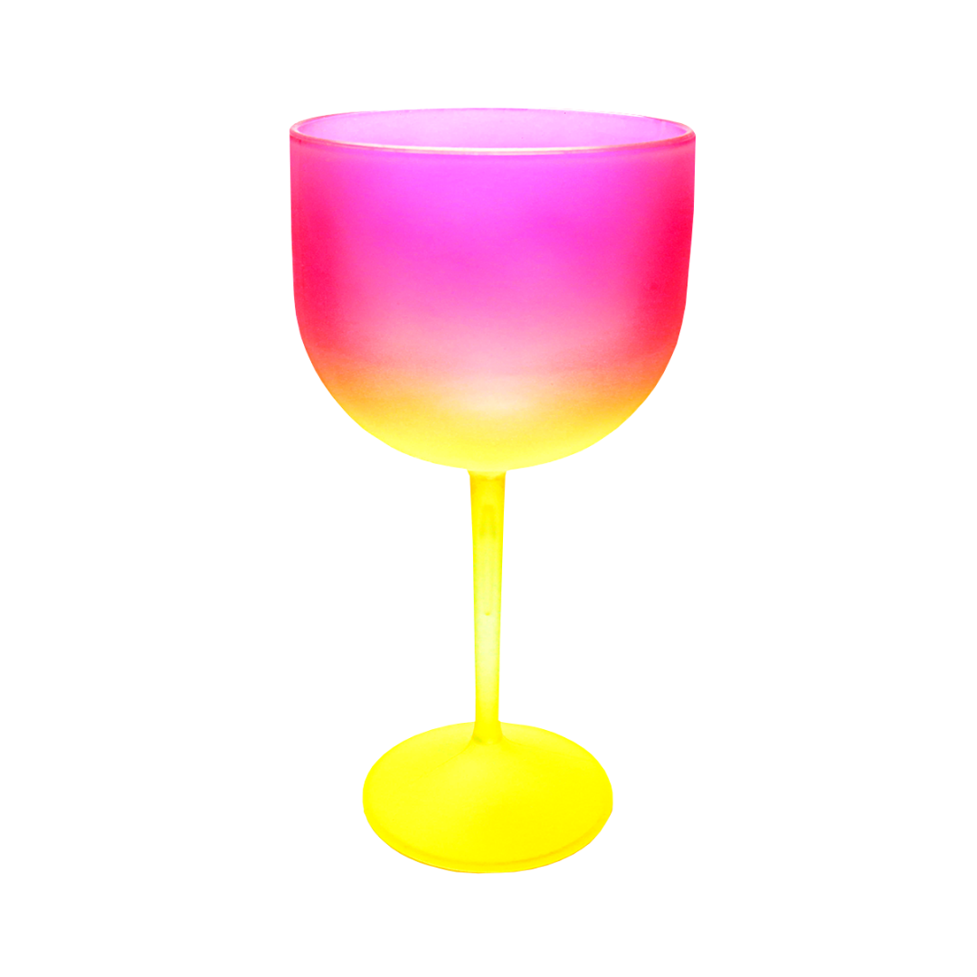 3 Taças Gin Degradê Bicolor Fosco Acrílico 550 Ml:Amarelo e Pink Neon