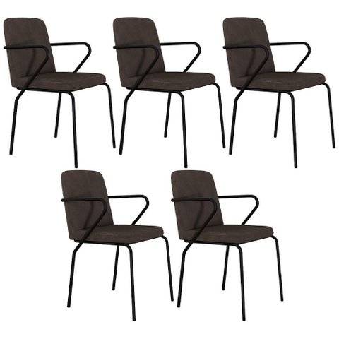 Kit 05 Cadeiras Estofada para Sala de Jantar com Braço Loft Preto C01 Bouclê Marrom - Lyam Decor