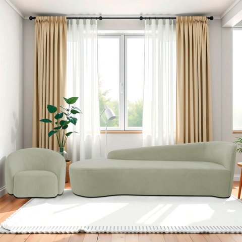 Kit Divã Recamier Orgânico França 250cm Lado Esquerdo e Poltrona Amore Bouclé