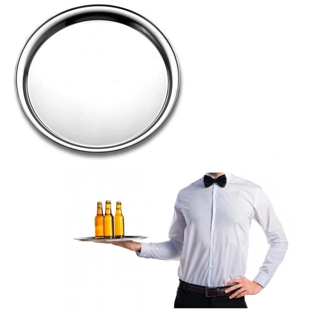 BANDEJA RESTAURANTE GARÇO BUFFET LUXO 36CM BANDEJA REDONDA EM INOX - 1