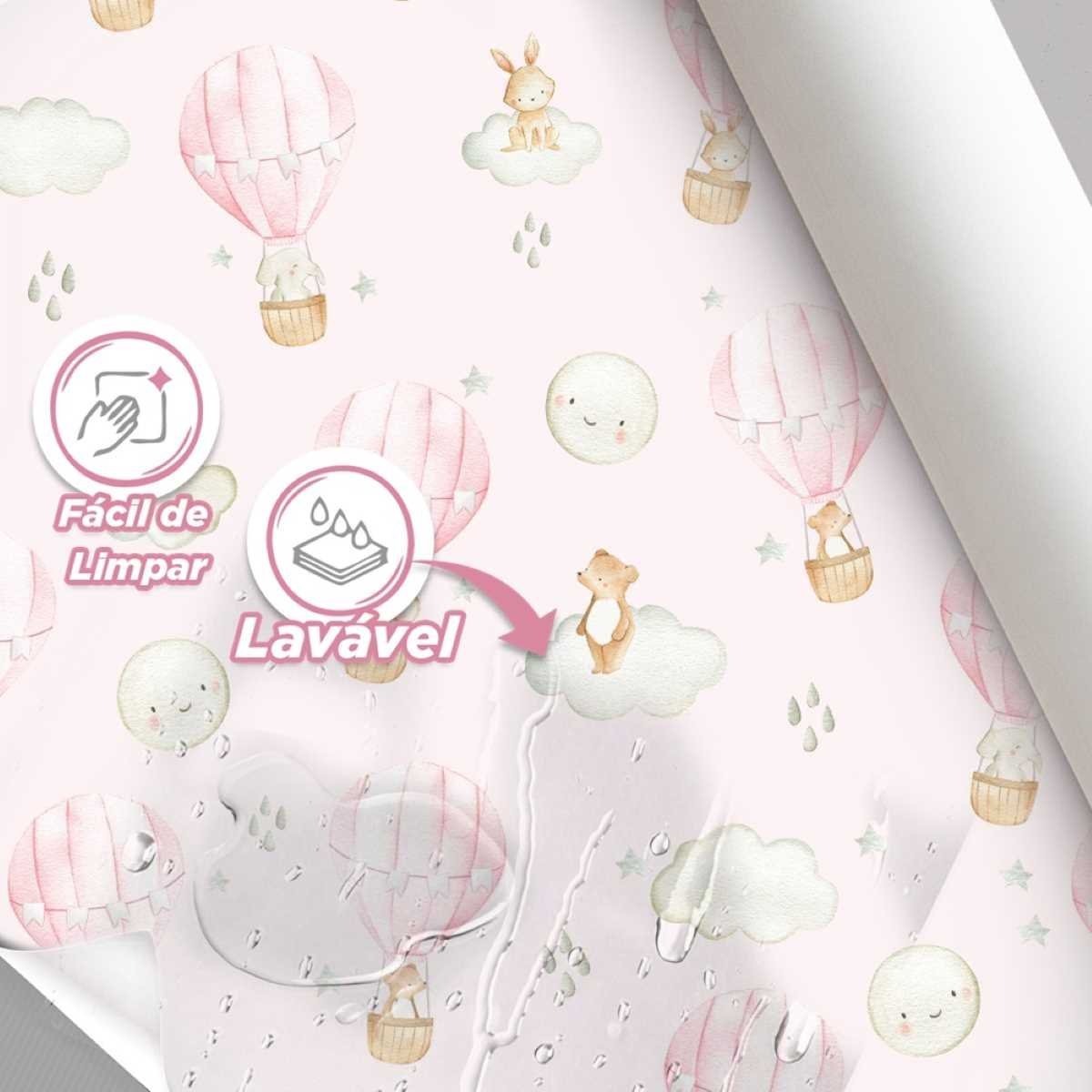 Papel de Parede Ursinho Infantil Auto Adesivo Balões Rosa Quarto Menina Decorativo 12m - 3