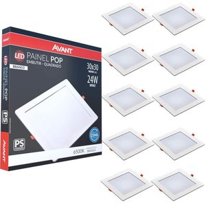 Kit 10 Plafon Painel Led Avant Pop 24w Branco 6500k 1680 Lúmens Quadrado de Embutir 30x30cm Bivolt