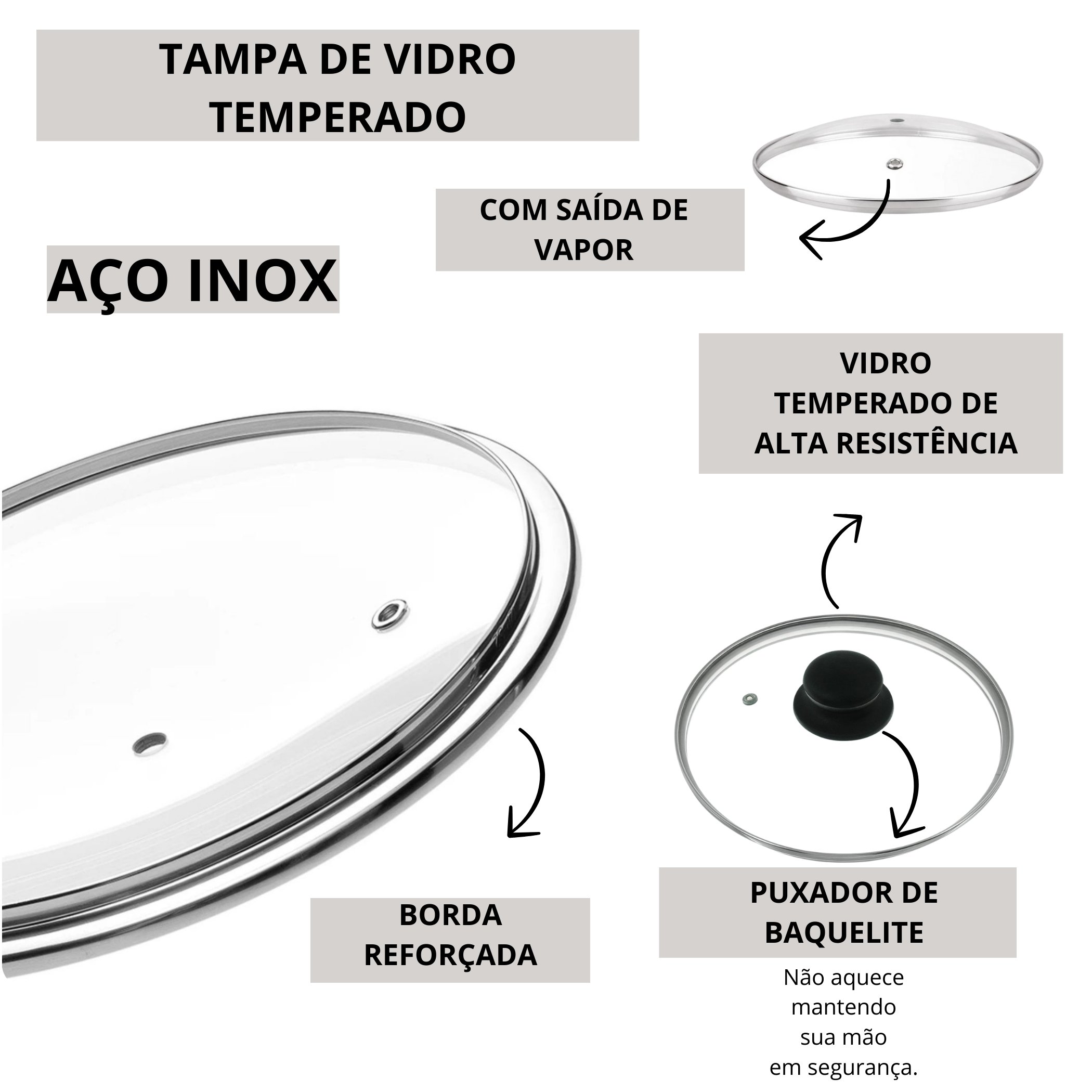 Tampa de Vidro Temperado Avulsa para Panela Caçarola Frigideira 18 Cm - 2