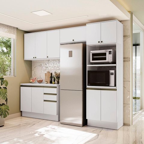 Armário de Cozinha Completa Torre Quente 100% Mdf 270cm Branco Celeste Kappesberg