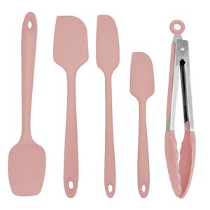 KIT ESPATULAS DE SILICONE LINHA PROFISSIONAL C PEGADOR INOX:ROSA