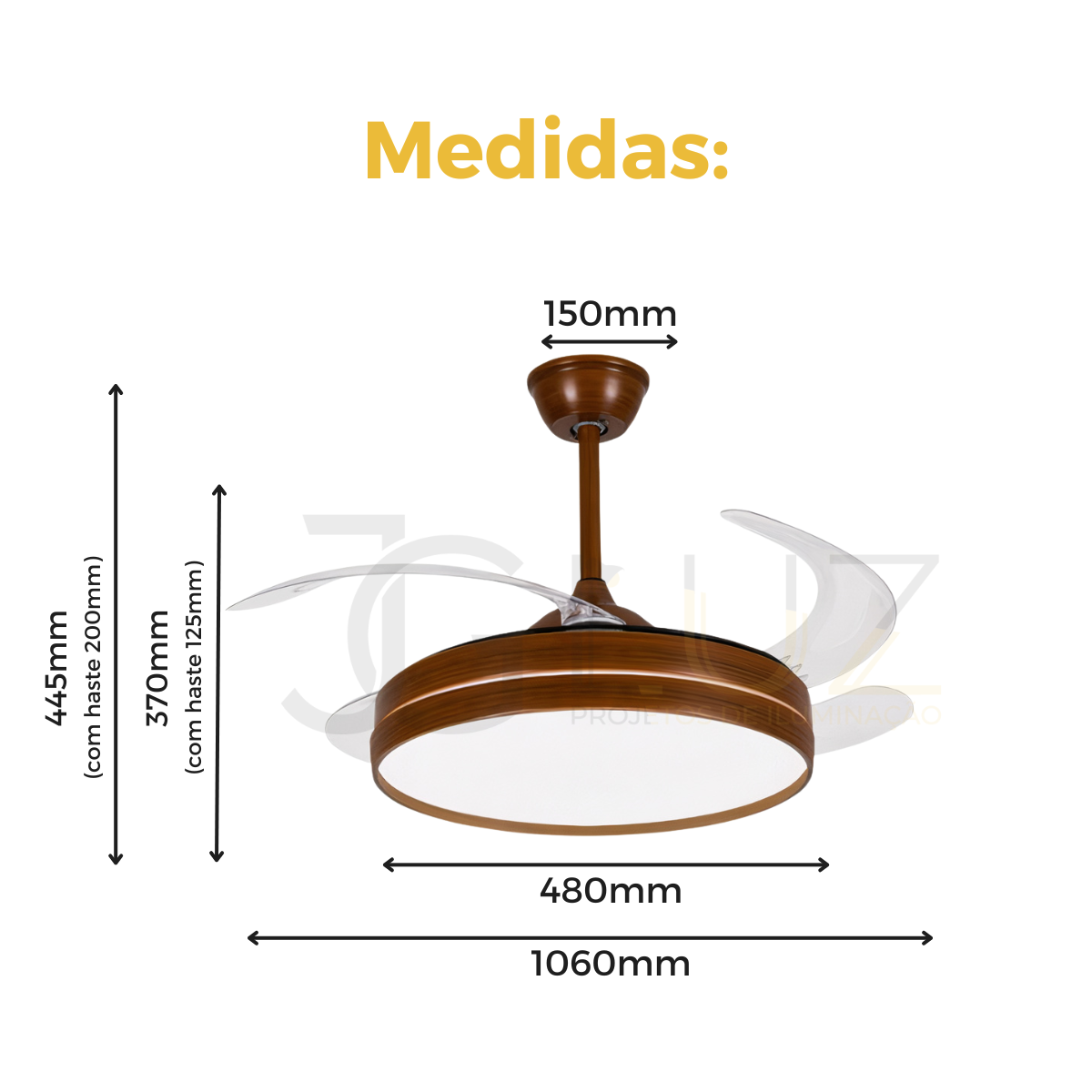 Ventilador Pás Retrátil Transp. Air Basic Led Contr. Remoto - Madeira - 2