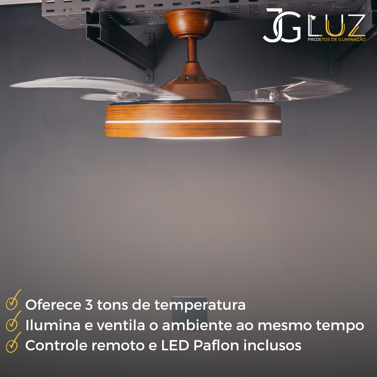 Ventilador Pás Retrátil Transp. Air Basic Led Contr. Remoto - Madeira - 4