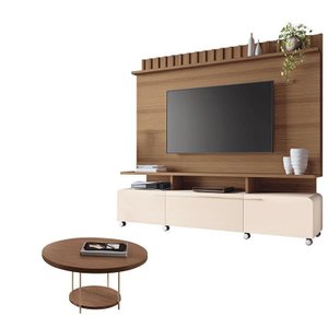 Estante Home Theater Artís Castanho Off White e Mesa de Centro Sky Castanho– Hb Móveis