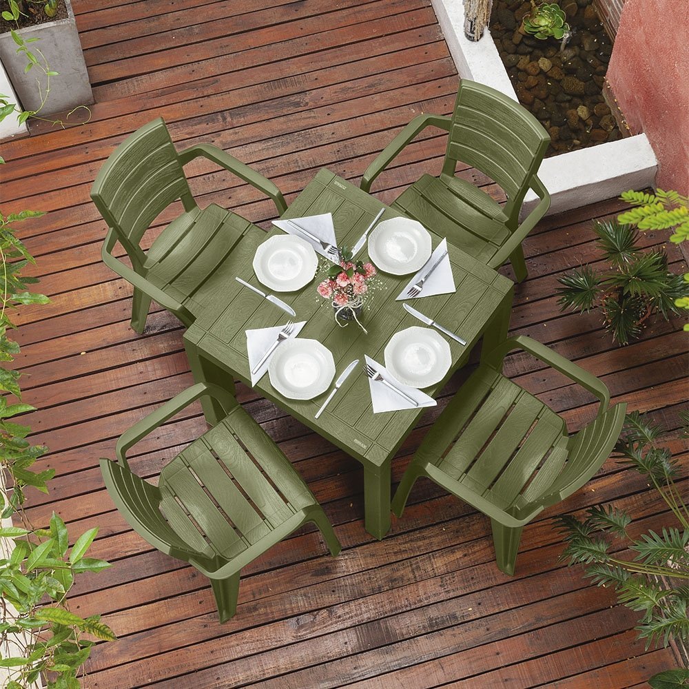 Conjunto Mesa e 04 Cadeiras Plasticas com Braços Baru Rimax - Verde - 2
