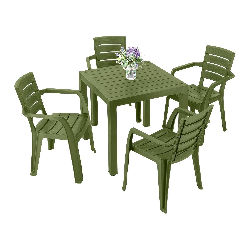 Conjunto Mesa e 04 Cadeiras Plasticas com Braços Baru Rimax - Verde - 1