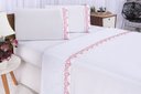 Ver imagem 2 de Jogo lençol Atenas quarto casal Queen bordado 4 peças 2fronha: Branco com Rose