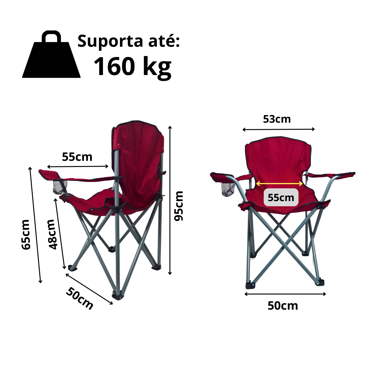 Cadeira para Camping Dobravel Reforçada Premium 160kg Vermel Lu0102_vm - 8