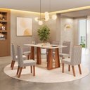 Ver imagem 6 de Mesa Karen 170 Freijó Off White com Kit 6 Cadeiras Sara Freijó Veludo Creme-DJ Móveis