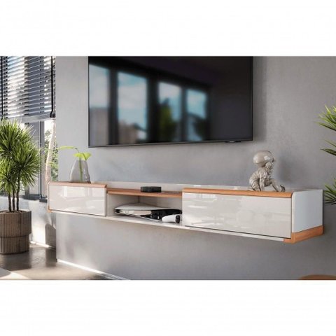 Bancada Suspensa Atlas 2.2 Off White Perolizado Jequitiba 2 Gavetas Lukaliam