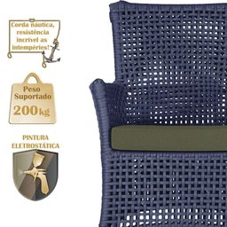 1 Sofá Área Externa Igapó Alumínio Preta Corda Náutica E13 Azul - 4