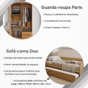 Ver imagem 3 de Kit Quarto Sofá-Cama Duo + Guarda-Roupa Paris 4 Portas 2 Gavetas 2 Colchões Amêndoa Cedro