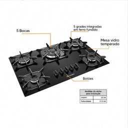 Cooktop À Gás Mueller 5 Bocas Tripla Chama Mesa de Vidro - Bivolt - 3
