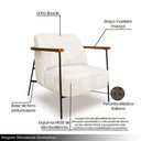 Ver imagem 6 de Poltrona Sala de Estar Pés em Ferro Preto Braço Madeira Maciça 86cm Thane Bouclê Off White
