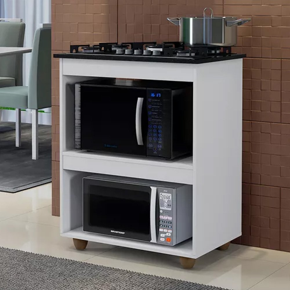 Kit Balcão Cooktop Cozinha Kaiki Turim Branco e Cooktop 4 Bocas Ultra Chama Trempe Chapa Preto - 2