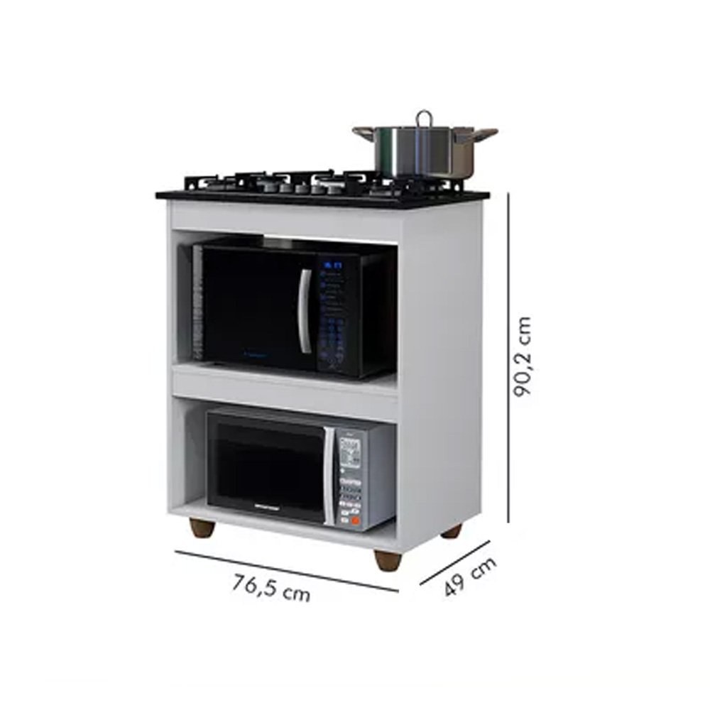 Kit Balcão Cooktop Cozinha Kaiki Turim Branco e Cooktop 4 Bocas Ultra Chama Trempe Chapa Preto - 5