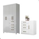 Ver imagem 1 de Conjunto de Guarda Roupa e Cômoda Infantil Seicheles 4 Portas 4 Gavetas MDP 110cm Branco Rosa Azul