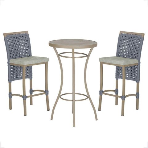 Mesa Bistrô 2 Banquetas Roma Fendi Corda Náutica 3 Trama Prata