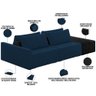 Sofá Ilha Modular para Sala 232cm com Puff Dublin K01 Veludo Azul Marinho e Sintético Preto - Lyam D - 4