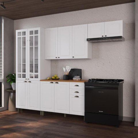 Armário de Cozinha Modulada Compacta Nara 12 Portas 2 Gavetas MDF 280cm Branco Fidelita Móveis