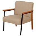 Ver imagem 5 de Kit 2 Poltronas Fontana Couro Bege Base em Madeira com Metal Preto