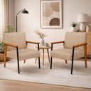 Ver imagem 2 de Kit 2 Poltronas Fontana Couro Bege Base em Madeira com Metal Preto