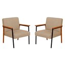 Ver imagem 1 de Kit 2 Poltronas Fontana Couro Bege Base em Madeira com Metal Preto