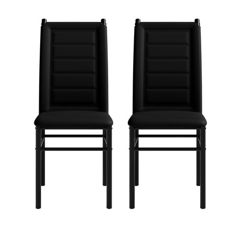 Kit 2 Cadeiras Aço Preto Tokio Reforçada Luxo Estofada Couro Sintético - Art Panta:preto