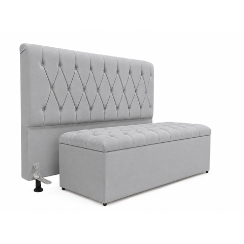Kit Cabeceira e Calçadeira Baú Mallu Casal 140 cm - Veludo Cinza