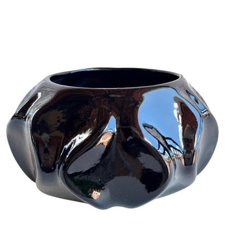Vaso cachepot preto brilho onda ondulação 3D enfeite de mesa
