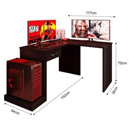 Mesa Gamer Para Computador de Canto DRX9000 Preto Black- Móveis Leão - 4