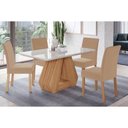 Ver imagem 1 de Conjunto: Mesa Sala Jantar Ágata C/ Tampo Madeirado C/ Vidro 130x80cm e 4 Cadeiras Maia Cinamomo/