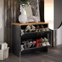 Ver imagem 2 de Sapateira Banco Organizadora 2 Portas Basculantes Hall de Entrada Closet Mel - Preto com Freijó