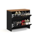 Ver imagem 4 de Sapateira Banco Organizadora 2 Portas Basculantes Hall de Entrada Closet Mel - Preto com Freijó