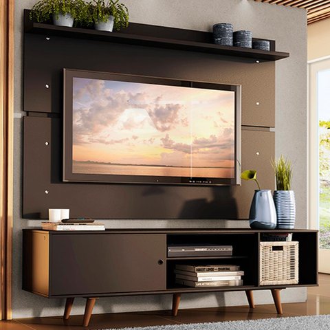 Rack Madesa Dubai e Painel para Tv até 65 Polegadas com Pés - Preto/rustic